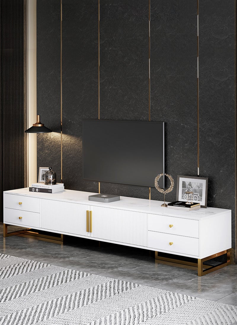 Sharpdo طاولة قهوة بسيطة حديثة من شاربدو، وحدة تلفاز مع 2 باب خزانة و4 أدراج للتخزين - Image 2