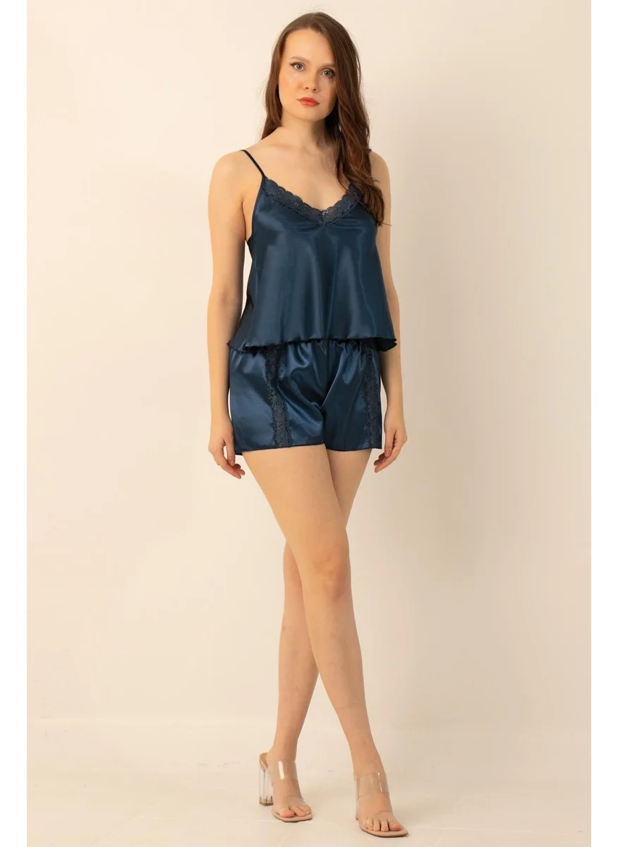 دو رى مى Satin Laced Adjustable Strap Shorts Set