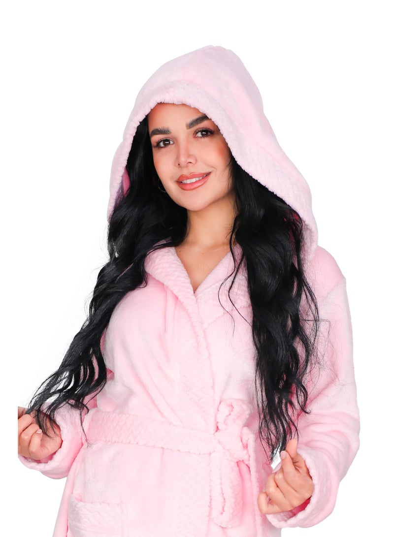 Dadoush Women's long-sleeved fur robe with belt and pockets - Women's winter robe - Women's bathrobe with belt, cute winter kimono for women from Daadoush. - Image 2