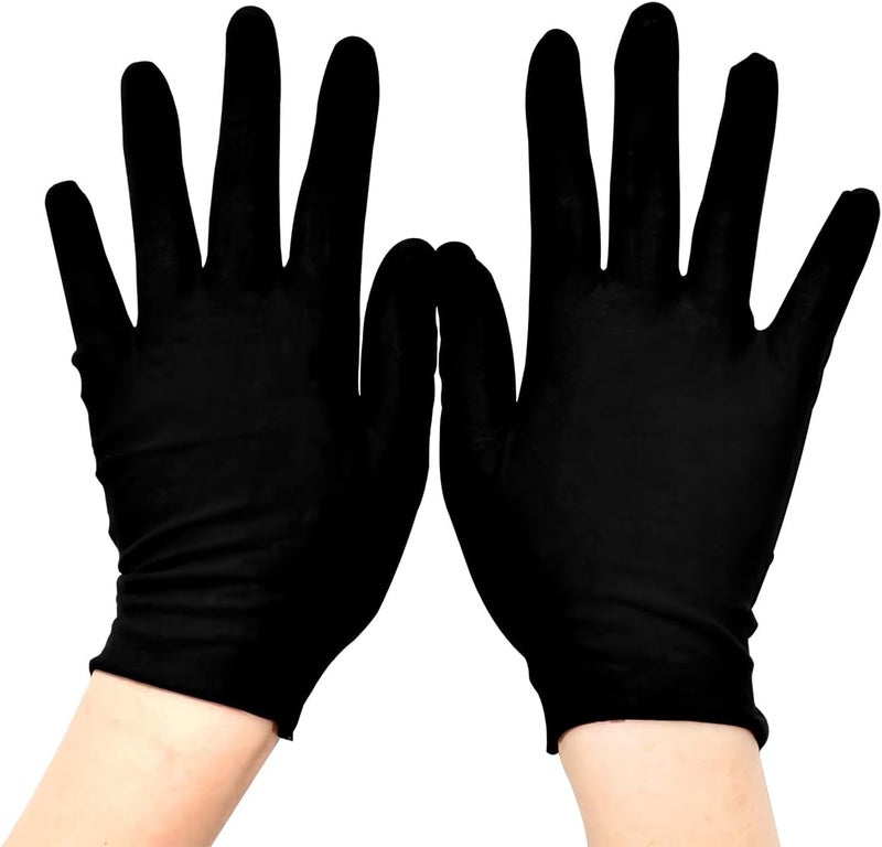 FERCAISH 12 Pairs Black Cotton Gloves Soft Moisturising Gloves Cosmetic Gloves for Coin Jewellery Inspection for Hand Spa Treatment Costume Size L Thickening