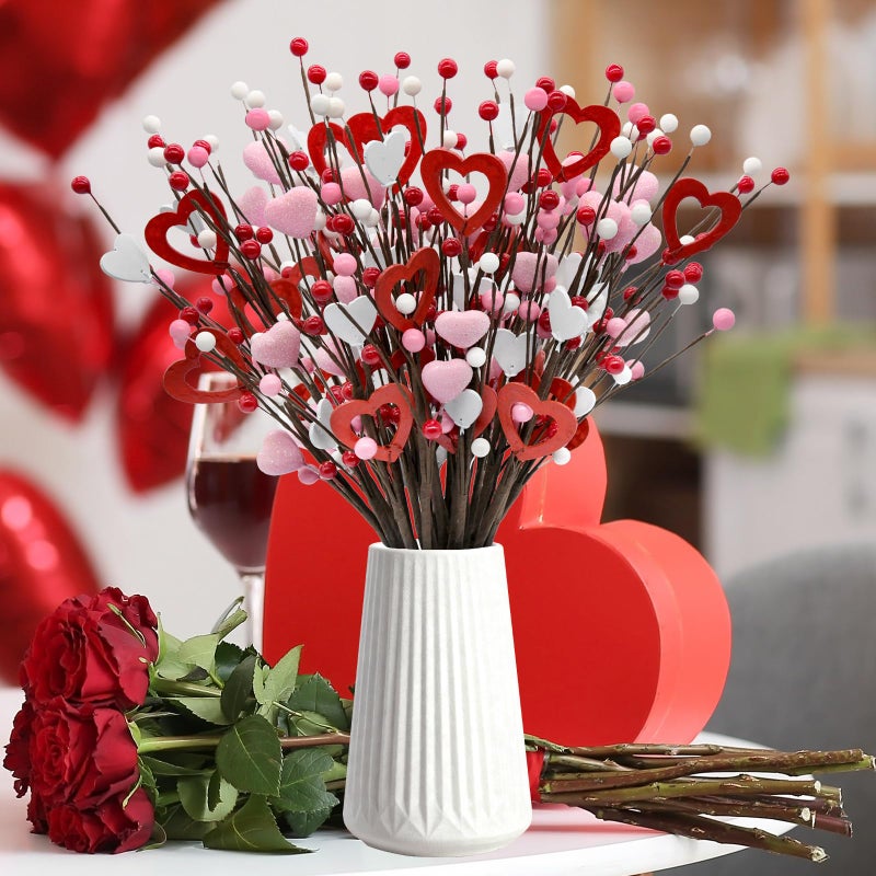 nuvagiki Valentine's Day Decor, 20 Pack Heart Berry Stems Valentines Day Decorations for Tree, Artificial Flowers Valentine Picks for Wreath, Valentine's Day Gifts, Valentines House Decorations - Image 2