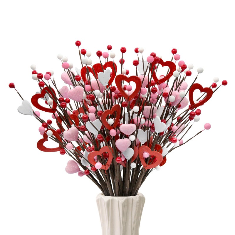 nuvagiki Valentine's Day Decor, 20 Pack Heart Berry Stems Valentines Day Decorations for Tree, Artificial Flowers Valentine Picks for Wreath, Valentine's Day Gifts, Valentines House Decorations - Image 1