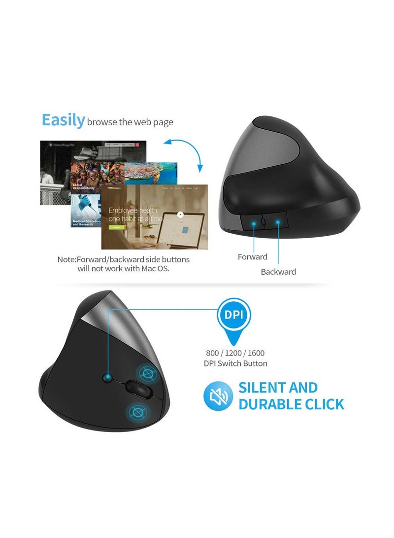 general Wireless Vertical Mouse,2.4G Ergonomic Vertical Mouse 6 Buttons with 3 Adjustable DPI, Optical Vertical Ergonomic Laptop Mouse for Mac, PC, Desktop, Black - Image 4