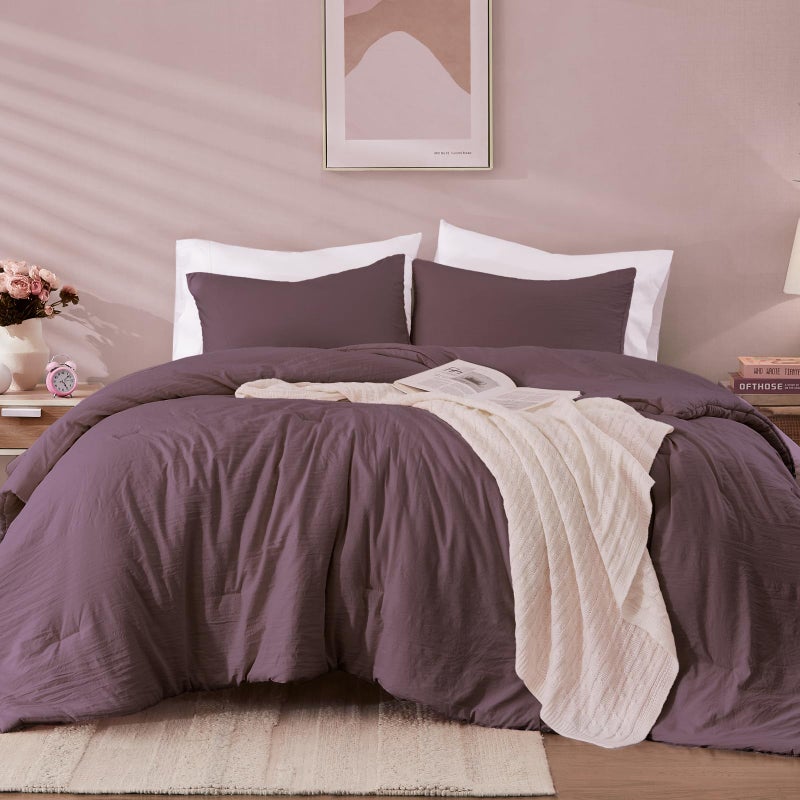WRENSONGE Full Size Comforter Sets - 3 Pieces Deep Purple Comforter Prewashed Soft Lightweight for All Seasons, Fluffy Down Alternative Comforter Full Size with 2 Pillow Shams - Image 1