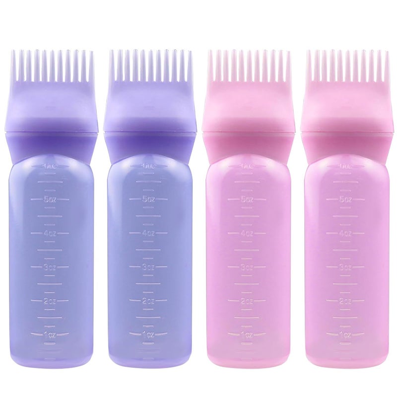 ELANE 4PCS Hair Oil Applicator Bottles  Root Comb Bottles for Scalp Oil and Hair Oiling 6oz 2 Pink  2 Purple