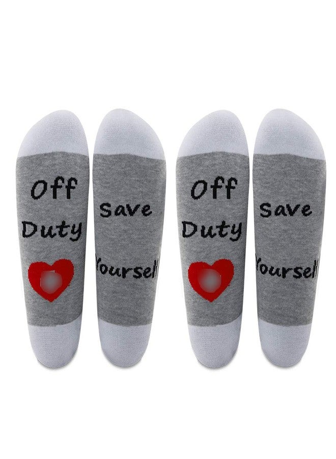 LEVLO Funny Nurse Doctor Socks EMS Gift Save Yourself Off Duty Socks Medical Doctor Gift Medic Socks (2 Pairs/Set- Mid Calf - 1) - Image 1