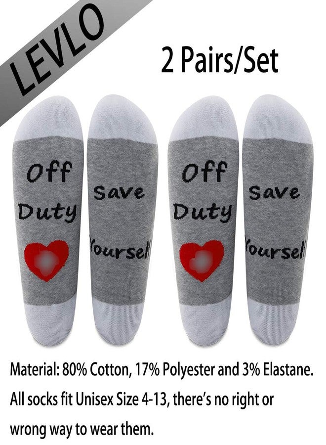 LEVLO Funny Nurse Doctor Socks EMS Gift Save Yourself Off Duty Socks Medical Doctor Gift Medic Socks (2 Pairs/Set- Mid Calf - 1) - Image 2