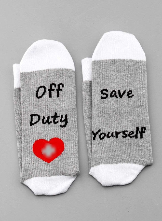 LEVLO Funny Nurse Doctor Socks EMS Gift Save Yourself Off Duty Socks Medical Doctor Gift Medic Socks (2 Pairs/Set- Mid Calf - 1) - Image 4