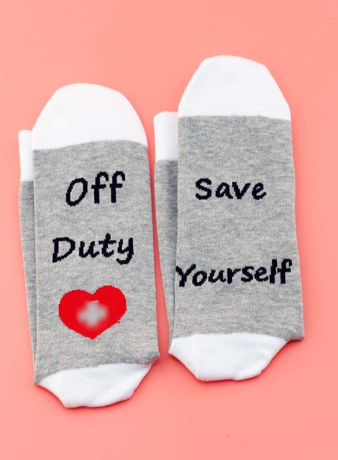 LEVLO Funny Nurse Doctor Socks EMS Gift Save Yourself Off Duty Socks Medical Doctor Gift Medic Socks (2 Pairs/Set- Mid Calf - 1) - Image 5
