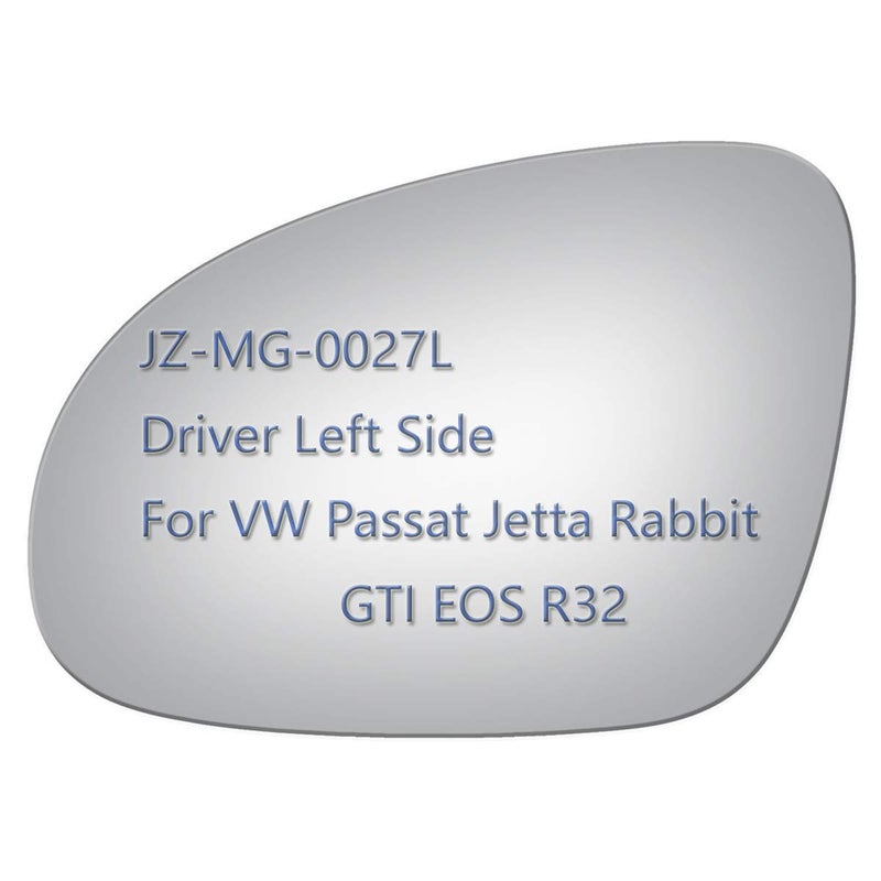 JZPOWER Side Mirror Glass fit for Volkswagen VW Passat Jetta Rabbit GTI Eos R32 Driver Lift Side LH Replacement Rearview Flat Glass Non Heated Including Adhesive