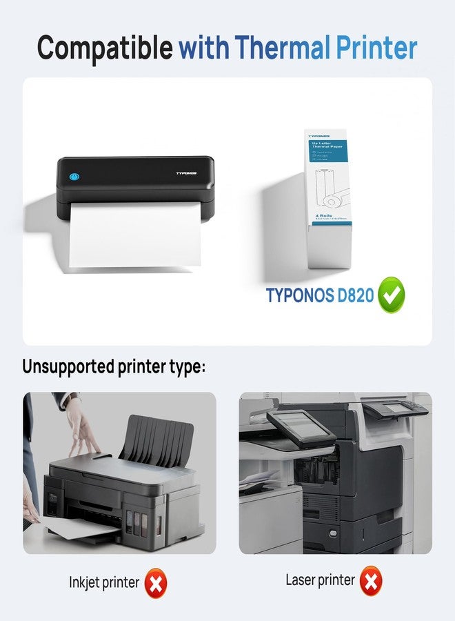 TYPONOS D820 Thermal Printer Paper 8.5 x 11 Inch, Continuous Thermal Paper Roll, US Letter Size printing paper Compatible with D820 Portable Printer, 4 Rolls - Image 4