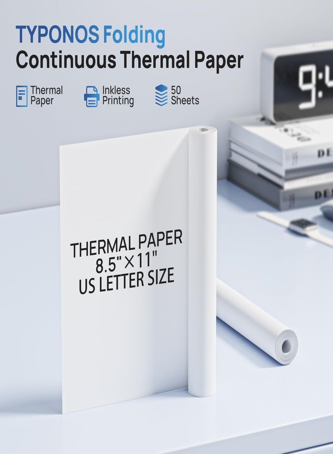 TYPONOS D820 Thermal Printer Paper 8.5 x 11 Inch, Continuous Thermal Paper Roll, US Letter Size printing paper Compatible with D820 Portable Printer, 4 Rolls - Image 2