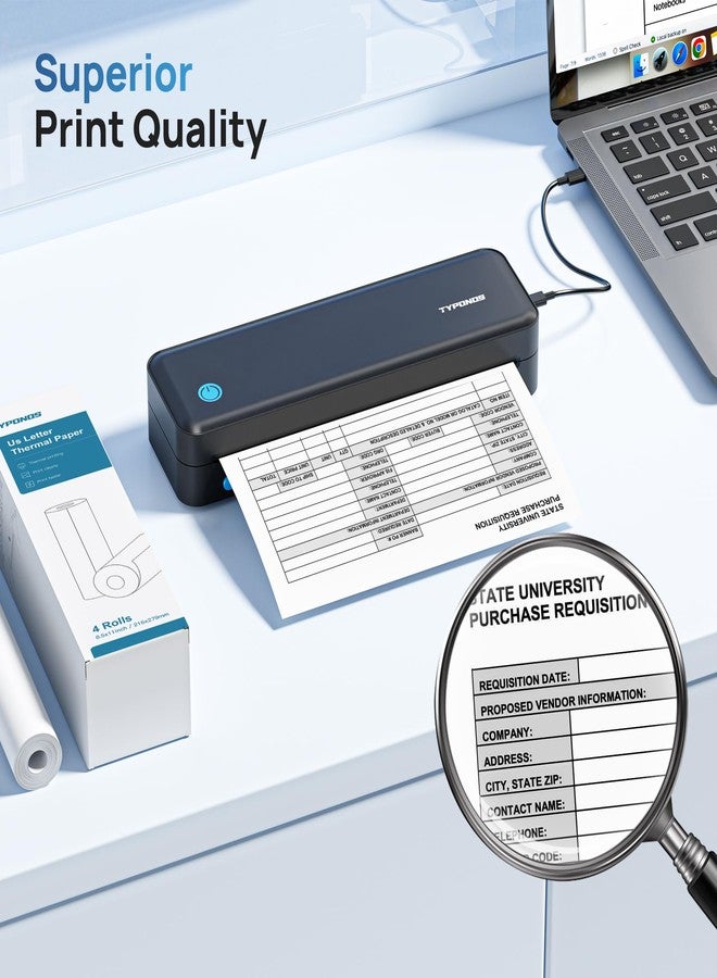 TYPONOS D820 Thermal Printer Paper 8.5 x 11 Inch, Continuous Thermal Paper Roll, US Letter Size printing paper Compatible with D820 Portable Printer, 4 Rolls - Image 3