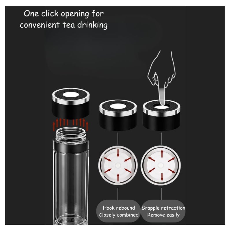 Tabletext Tabletext Premium Double Wall Glass Tea Infuser Bottle with Stainless Steel Filter Portable 13Oz Tea Tumbler for Loose Leaf Tea Fruit Infusions and Herbal Beverages Leakproof Design Gold  - Image 4