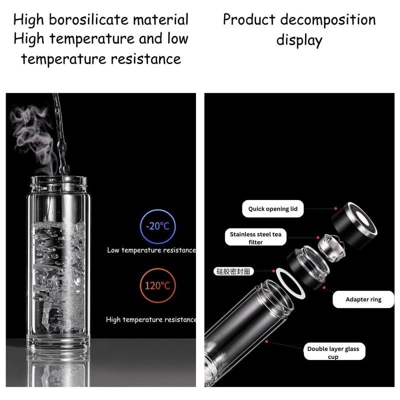 Tabletext Tabletext Premium Double Wall Glass Tea Infuser Bottle with Stainless Steel Filter Portable 13Oz Tea Tumbler for Loose Leaf Tea Fruit Infusions and Herbal Beverages Leakproof Design Gold  - Image 3