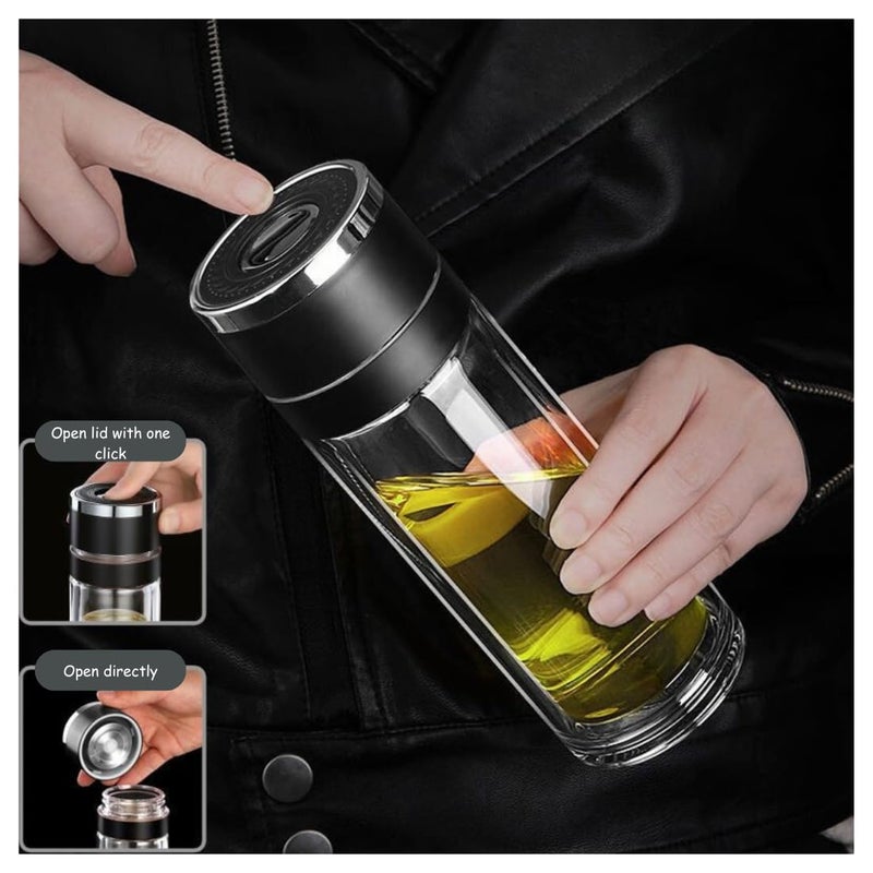 Tabletext Tabletext Premium Double Wall Glass Tea Infuser Bottle with Stainless Steel Filter Portable 13Oz Tea Tumbler for Loose Leaf Tea Fruit Infusions and Herbal Beverages Leakproof Design Gold  - Image 5
