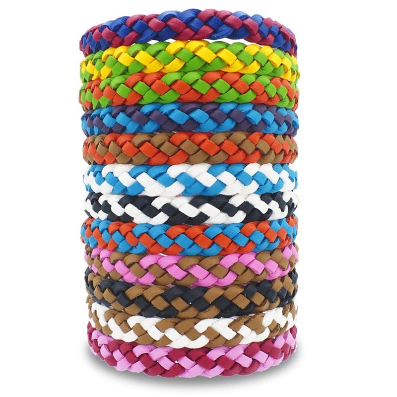 BuggyBands 12 Pack Mosquito Repellent Bracelets, Individually Wrapped PU Leather Mixed Color Insect Bug Repellent Wrist Bands for Kids Adults Outdoor Camping Fishing Traveling - Image 1