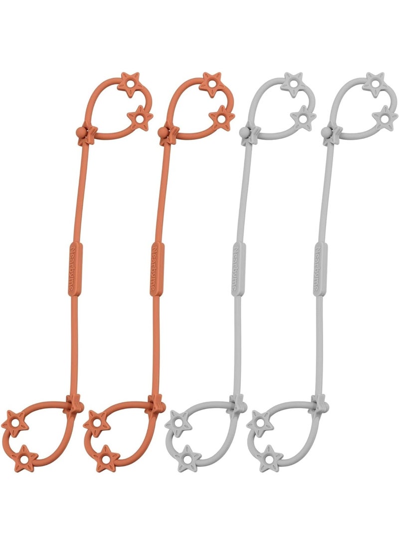 Toy Safety Straps for Baby, Pack of 4 Adjustable Stretchable Sippy Cup Straps, Sippy Bottles or Pacifier to Stroller, Highchair, Car Seat, Hanging Basket (4Pack, Clay/Gray x 2) - Image 1