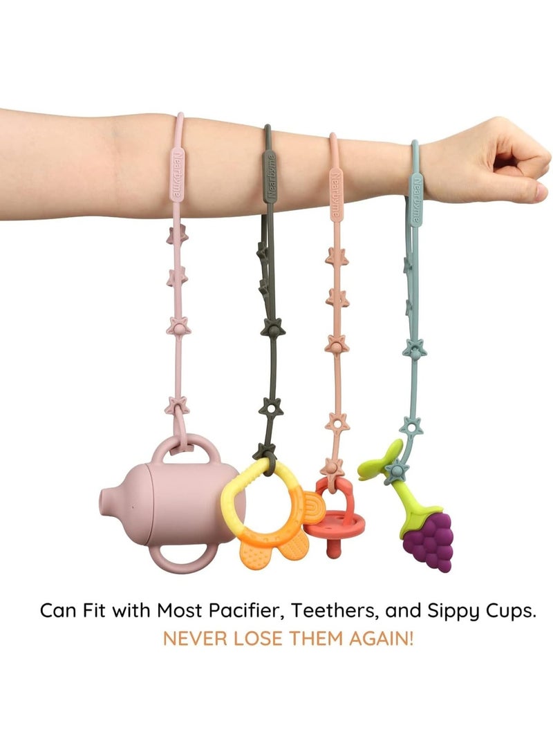 Toy Safety Straps for Baby, Pack of 4 Adjustable Stretchable Sippy Cup Straps, Sippy Bottles or Pacifier to Stroller, Highchair, Car Seat, Hanging Basket (4Pack, Clay/Gray x 2) - Image 3