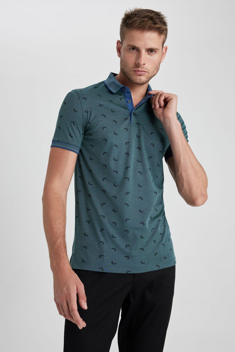 DeFacto Man Slim Fit Polo Neck Printed Short Sleeve T-Shirt - Image 2