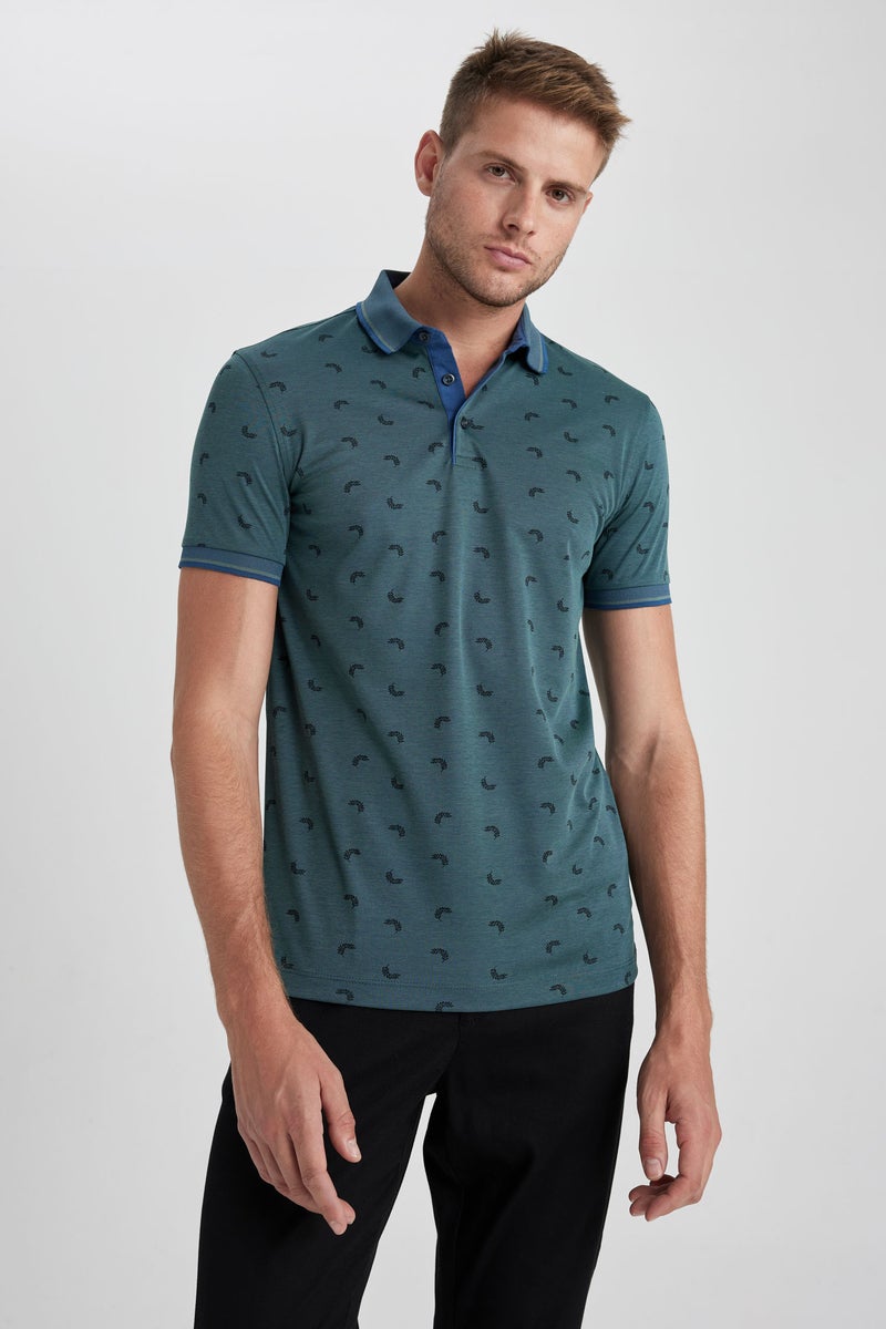 DeFacto Man Slim Fit Polo Neck Printed Short Sleeve T-Shirt - Image 1