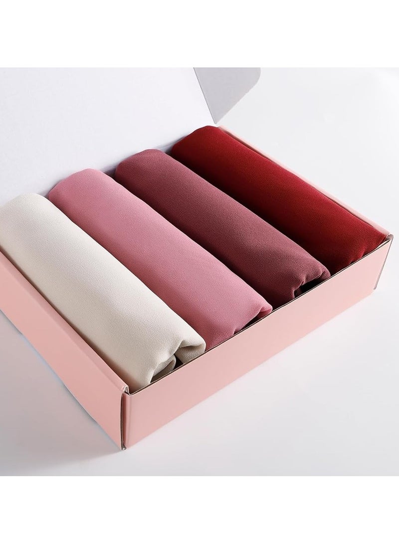 Women’s Lightweight pack of 4 Chiffon Hijab Shawl – Soft & Elegant Wrap for Abaya – 28x72 Inches – Off White, Dusty Rose, Burgundy, Pink - Image 2