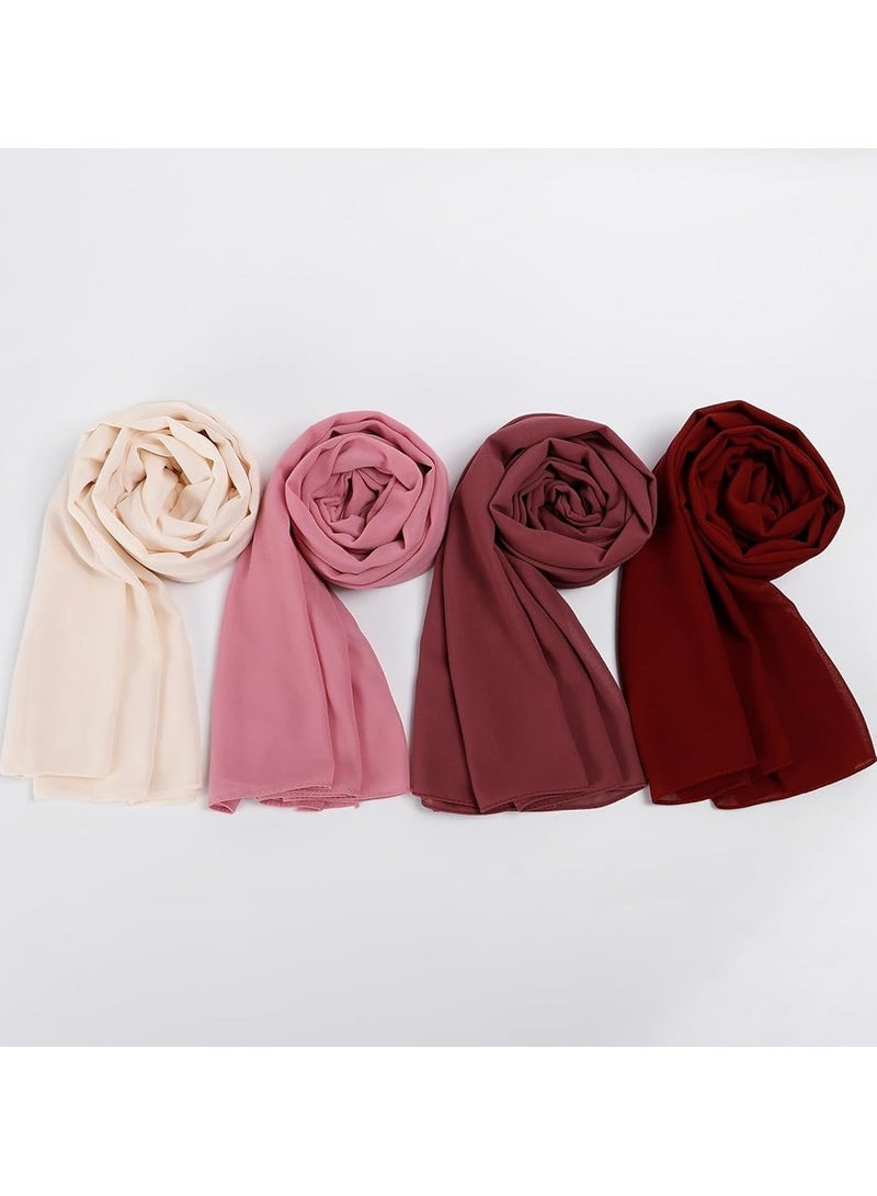 Women’s Lightweight pack of 4 Chiffon Hijab Shawl – Soft & Elegant Wrap for Abaya – 28x72 Inches – Off White, Dusty Rose, Burgundy, Pink - Image 4
