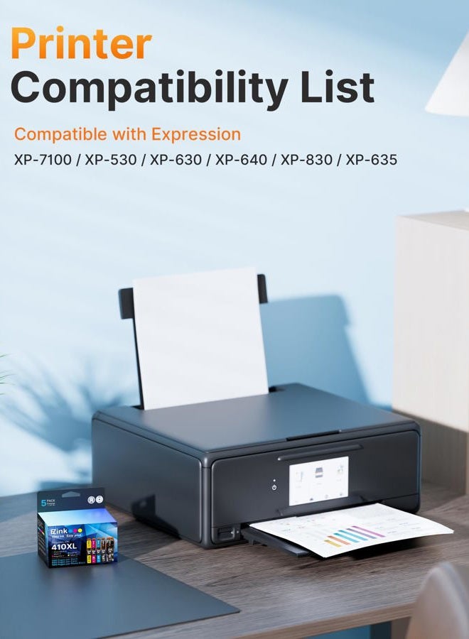 E-Z Ink خراطيش حبر معاد تصنيعها لإبسون 410XL 410 XL T410XL للاستخدام مع طابعة إكسبريشن XP-640 XP-830 XP-7100 XP-530 XP-630 XP-635 (أسود، أزرق، أرجواني، أصفر، أسود فوتوغرافي) 5 عبوات - Image 2