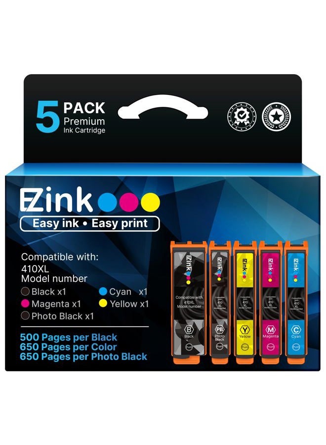 E-Z Ink خراطيش حبر معاد تصنيعها لإبسون 410XL 410 XL T410XL للاستخدام مع طابعة إكسبريشن XP-640 XP-830 XP-7100 XP-530 XP-630 XP-635 (أسود، أزرق، أرجواني، أصفر، أسود فوتوغرافي) 5 عبوات - Image 1