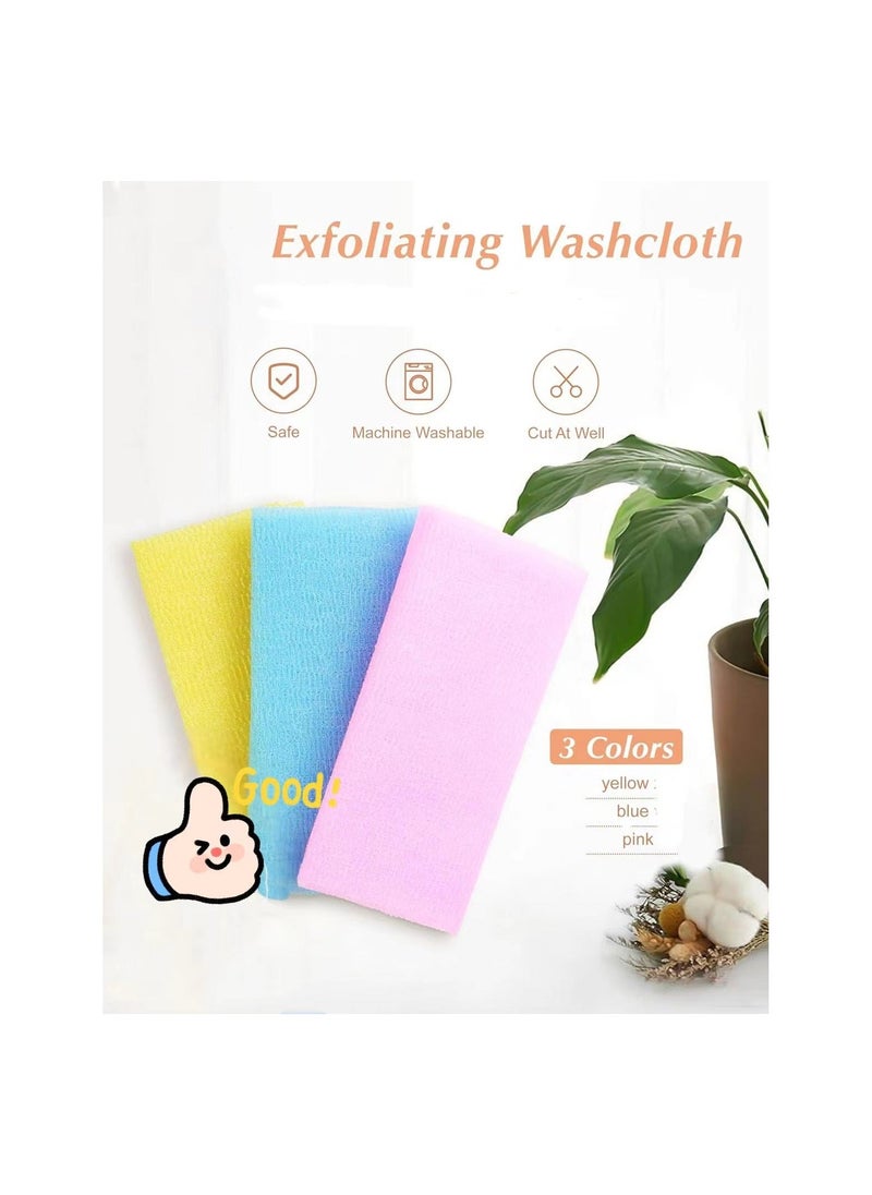 Exfoliating Washcloth, 35 Inch 3 Colors Nylon Bath Exfoliating Towel for Shower, Colorful Japanese Washcloth, Exfoliating Body Scrubber - Image 1
