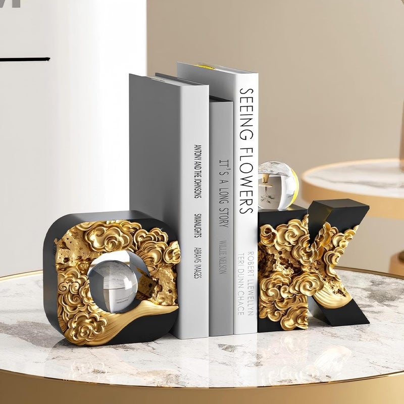 OMELPIS Multifunctional Crystal+Resin Statue Creative Art Bookend Sculpture Ornament Modern Simple Home Office Décor Crafts for Living Room TV Cabinet Shelf Table Foyer Decoration Gift Black+Gold - Image 1