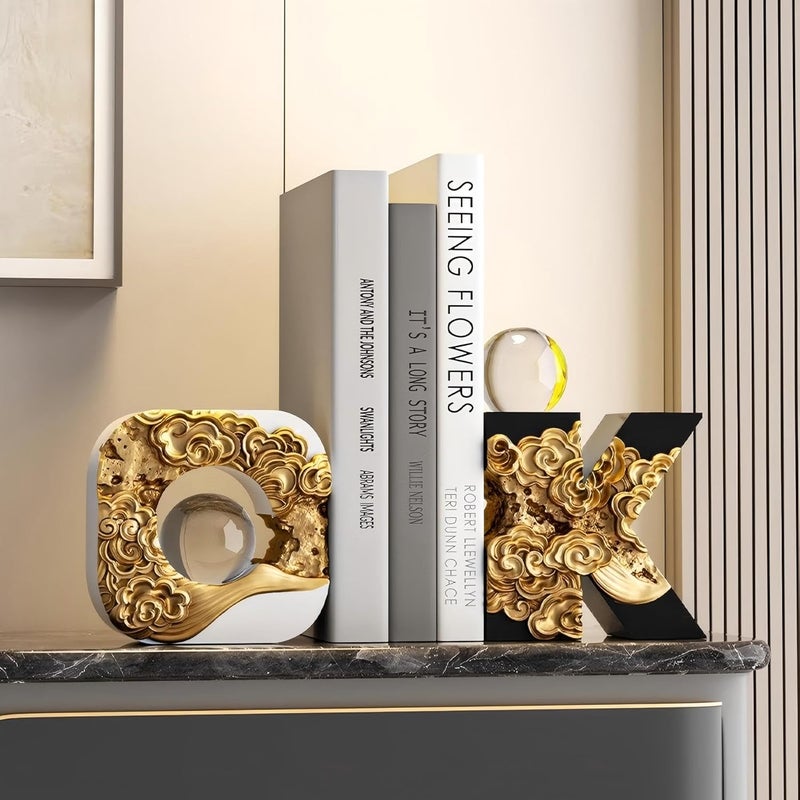 OMELPIS Multifunctional Crystal+Resin Statue Creative Art Bookend Sculpture Ornament Modern Simple Home Office Décor Crafts for Living Room TV Cabinet Shelf Table Foyer Decoration Gift Black+Gold - Image 3
