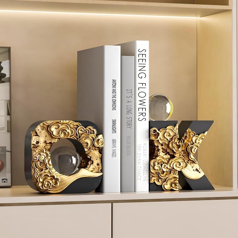 OMELPIS Multifunctional Crystal+Resin Statue Creative Art Bookend Sculpture Ornament Modern Simple Home Office Décor Crafts for Living Room TV Cabinet Shelf Table Foyer Decoration Gift Black+Gold - Image 2