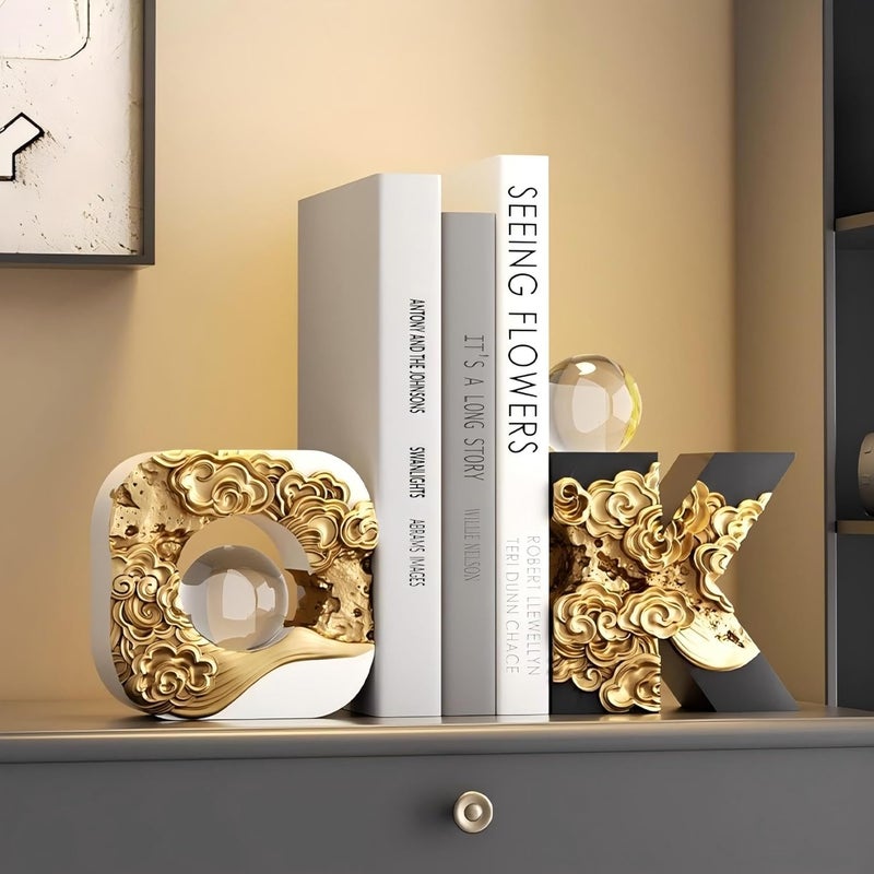 OMELPIS Multifunctional Crystal+Resin Statue Creative Art Bookend Sculpture Ornament Modern Simple Home Office Décor Crafts for Living Room TV Cabinet Shelf Table Foyer Decoration Gift Black+Gold - Image 4