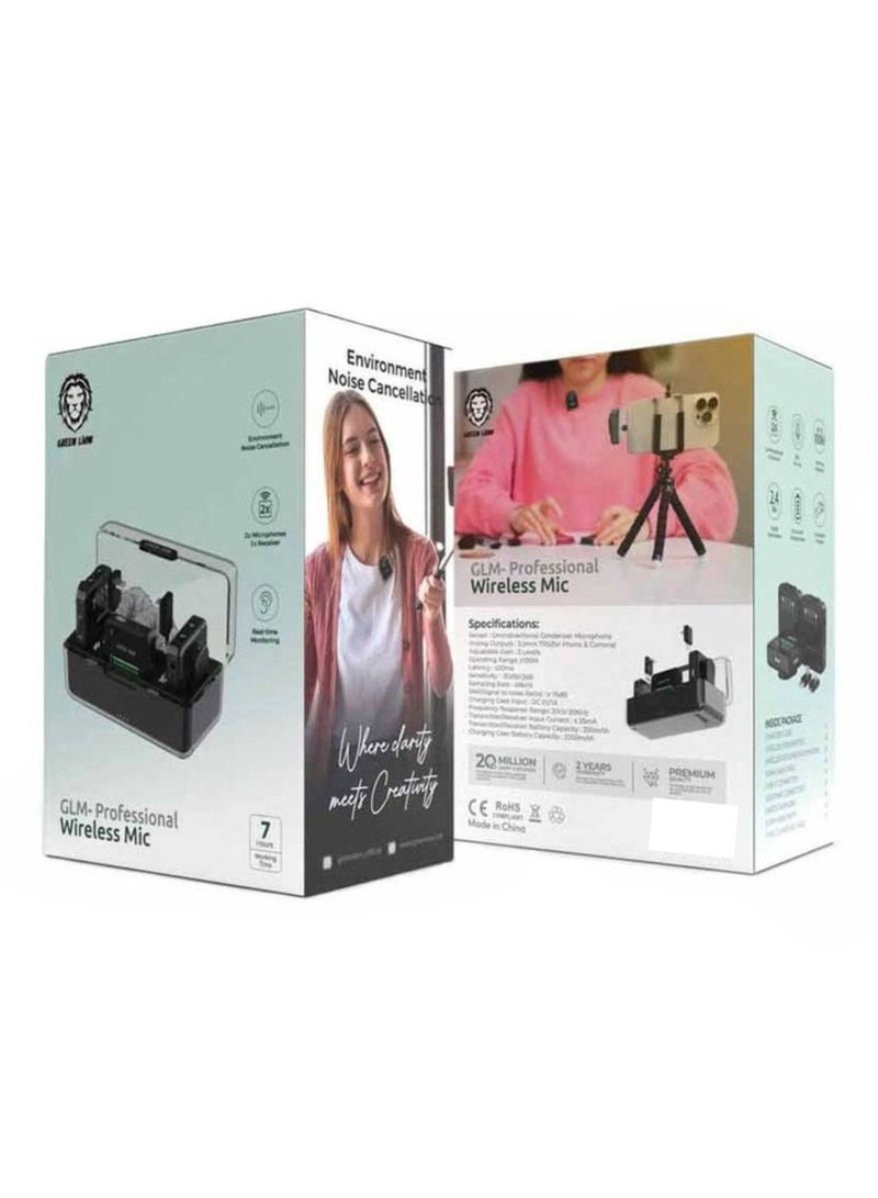 جرين ليون ميكروفون لاسلكي احترافي من GLM، التقاط 360 درجة، صغير الحجم وقابل للحمل، مع خاصية إلغاء الضوضاء البيئية - أسود - Image 5