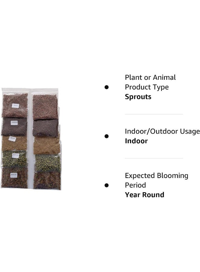 Generic Variety Pack Sprouting Seeds Broccoli, Alfalfa, Radish, Mung beans  Salad Mix for Sprouts and Microgreens. Non-GMO. Pack of 10 premeasured seeds for quart size jars or trays. Includes 2 packs of each  - Image 3