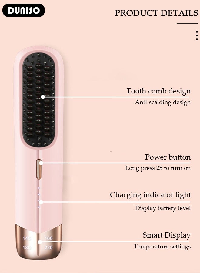DUNISO فرشاة فرد الشعر اللاسلكية، 2 في 1 مكواة فرد الشعر للنساء، مشط كهربائي محمول لفرد الشعر مع أيونات سالبة، يقضي على الكهرباء الساكنة، مشط فرد الشعر لشحن Type-c، فرشاة فرد صغيرة متعددة الوظائف للسفر، المنزل، الأعمال - Image 2
