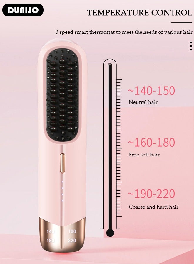 DUNISO فرشاة فرد الشعر اللاسلكية، 2 في 1 مكواة فرد الشعر للنساء، مشط كهربائي محمول لفرد الشعر مع أيونات سالبة، يقضي على الكهرباء الساكنة، مشط فرد الشعر لشحن Type-c، فرشاة فرد صغيرة متعددة الوظائف للسفر، المنزل، الأعمال - Image 5