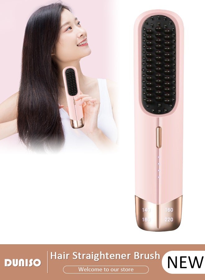 DUNISO فرشاة فرد الشعر اللاسلكية، 2 في 1 مكواة فرد الشعر للنساء، مشط كهربائي محمول لفرد الشعر مع أيونات سالبة، يقضي على الكهرباء الساكنة، مشط فرد الشعر لشحن Type-c، فرشاة فرد صغيرة متعددة الوظائف للسفر، المنزل، الأعمال - Image 1