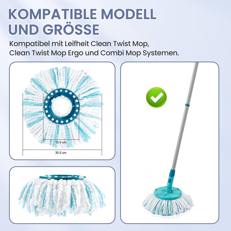 Ecleanfy مجموعة من 4 مكانس لتنظيف الأرضيات من نوع Leifheit Clean Twist Disc Mop Ergo/Clean Twist Disc Mop، غطاء بديل للمكنسة مزود بنظام من الألياف لجميع أنواع الأرضيات. - Image 2