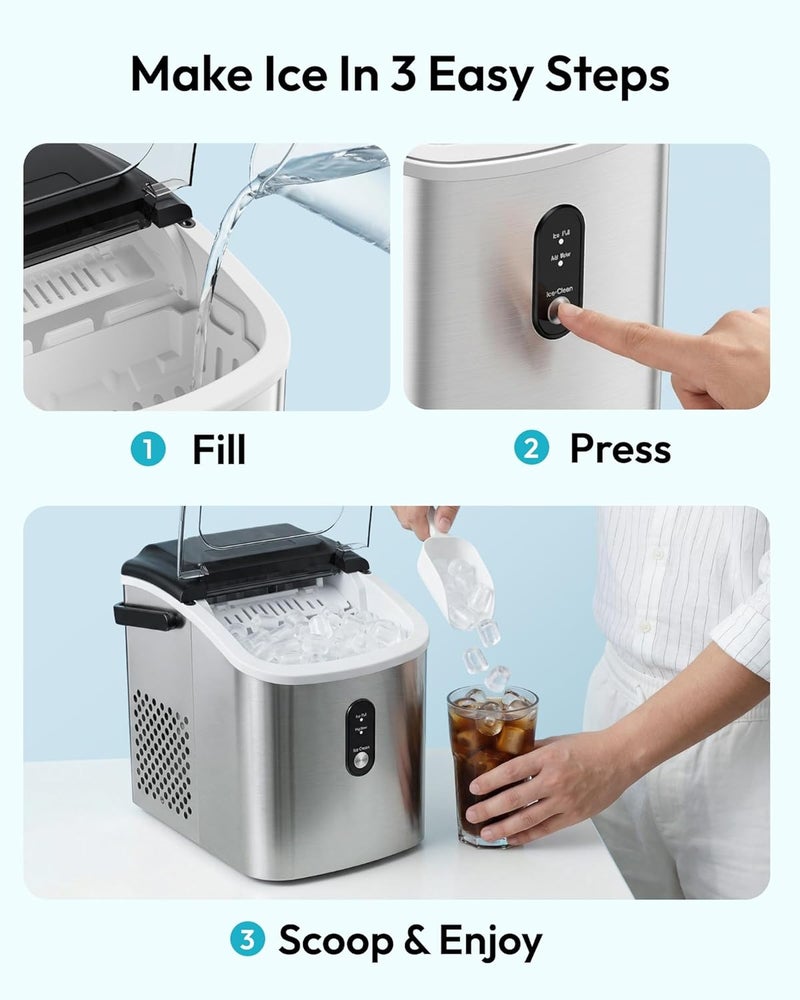 EUHOMY Ice Maker Countertop with Handle 9 Cubes in 6 Mins 12Kg/Day Auto-Cleaning Portable Ice Maker Machine with Ice Scoop & Basket & Clear View for Home/Kitchen/Party/Office(Silver) - Image 5