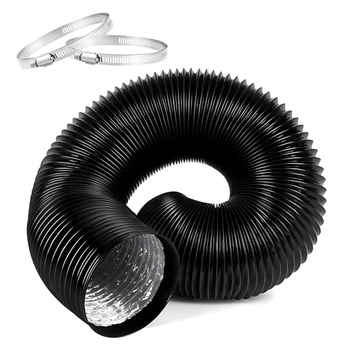 iPower Flexible 4 Inch 16 Feet Aluminum Ducting 4 Layer Protection Dryer Vent Hose for HVAC Heating Cooling Ventilation and Exhaust 2 Clamps Included Black - Image 1