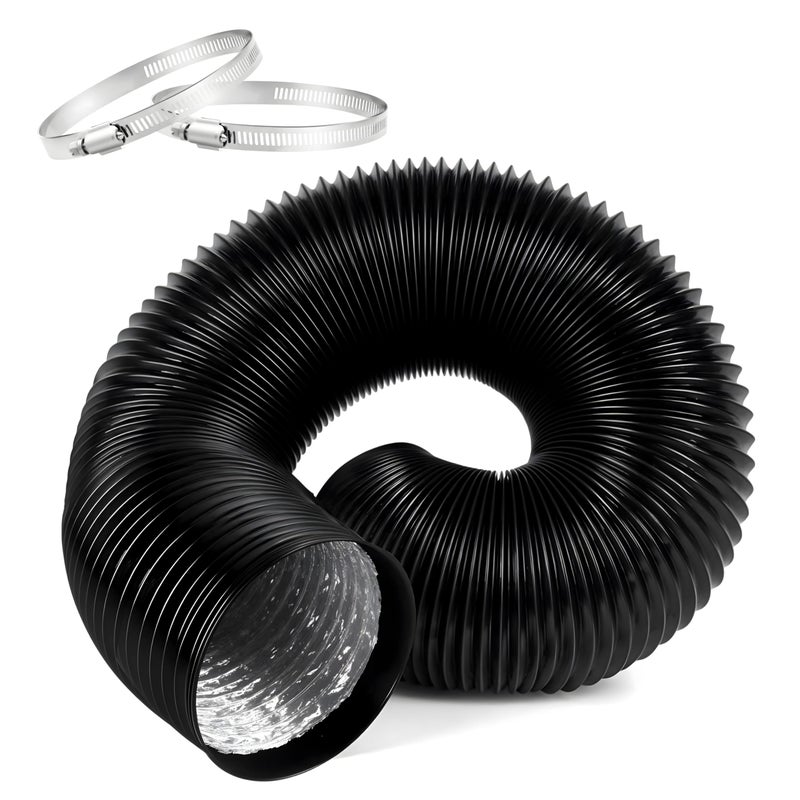 iPower Flexible 4 Inch 16 Feet Aluminum Ducting 4 Layer Protection Dryer Vent Hose for HVAC Heating Cooling Ventilation and Exhaust 2 Clamps Included Black - Image 2