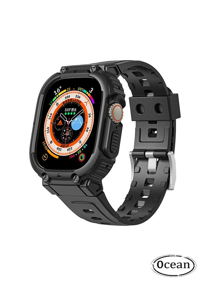 Ocean - Compatible for Apple Watch 45mm/44mm/42mm iWatch SE2 SE Series 9/8/7/6/5/4 SE Strap, TPU Band with Bumper Case, Replacement Shockproof Rugged Band Military Protective Strap, Men Women Sport, Black - Image 1