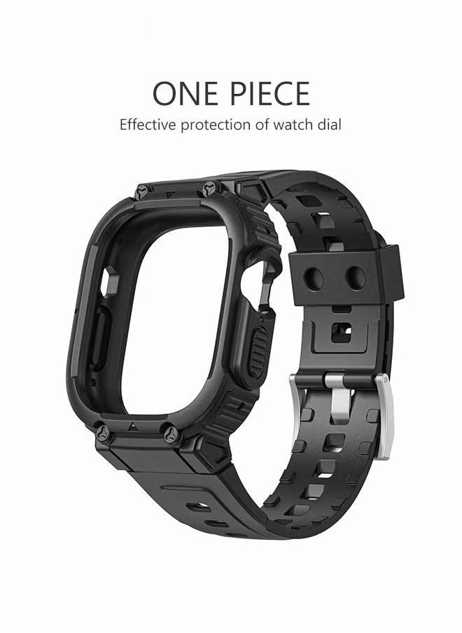 Ocean - Compatible for Apple Watch 45mm/44mm/42mm iWatch SE2 SE Series 9/8/7/6/5/4 SE Strap, TPU Band with Bumper Case, Replacement Shockproof Rugged Band Military Protective Strap, Men Women Sport, Black - Image 1