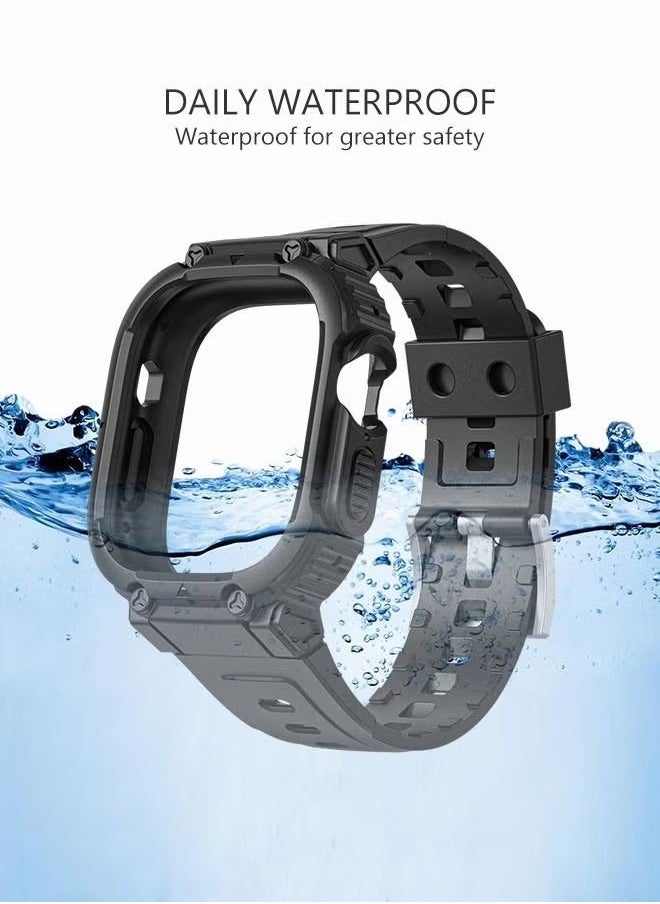 Ocean - Compatible for Apple Watch 45mm/44mm/42mm iWatch SE2 SE Series 9/8/7/6/5/4 SE Strap, TPU Band with Bumper Case, Replacement Shockproof Rugged Band Military Protective Strap, Men Women Sport, Black - Image 1