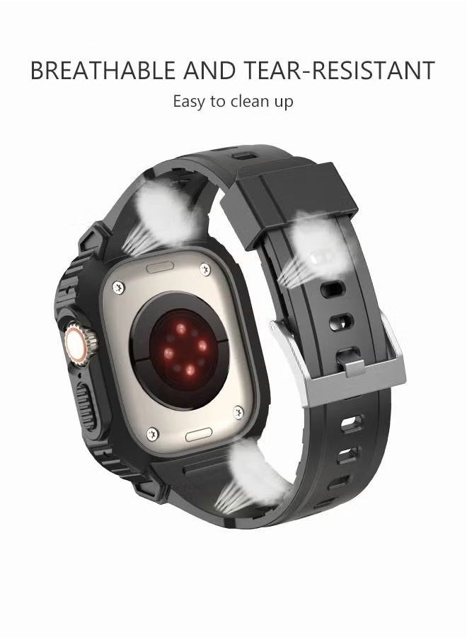 Ocean - Compatible for Apple Watch 45mm/44mm/42mm iWatch SE2 SE Series 9/8/7/6/5/4 SE Strap, TPU Band with Bumper Case, Replacement Shockproof Rugged Band Military Protective Strap, Men Women Sport, Black - Image 1