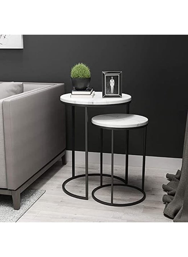 Homzmart Metal and Marble wood side table set 2 Pieces - black and white  - Image 1