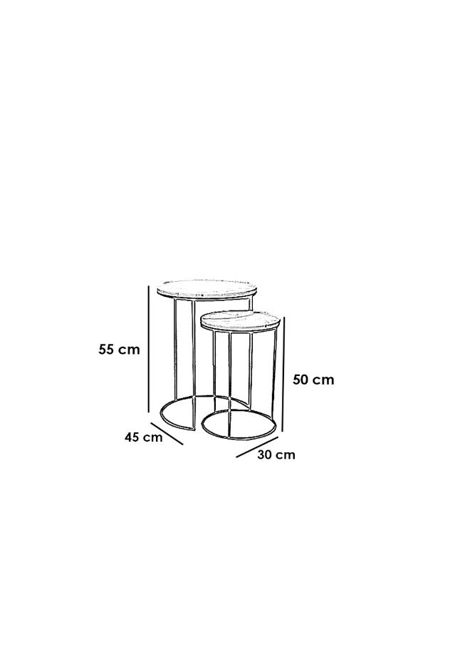 Homzmart Metal and Marble wood side table set 2 Pieces - black and white  - Image 2