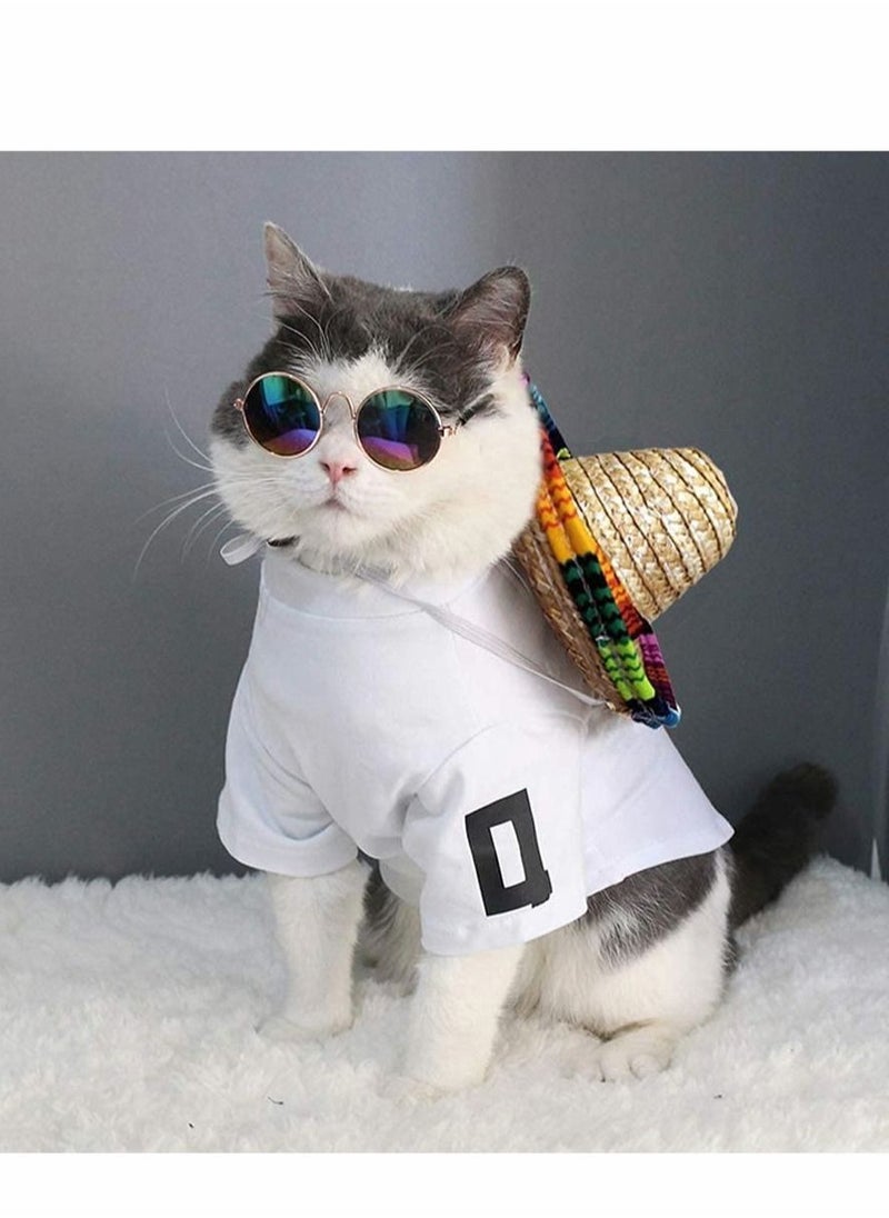 SYOSI Dog Sombrero Hat, Cat Mexican Hats Mini Straw with Multicolor TrimSombrero Party Hats for Small Pets/Puppy/Cat  - Image 2